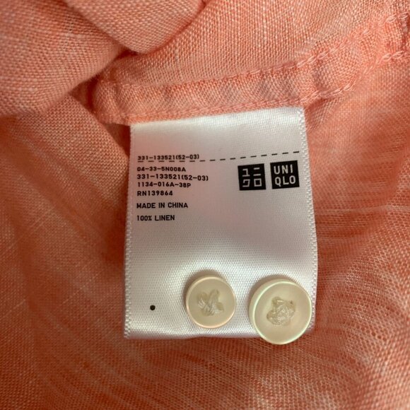 Uniqlo Mens Long Sleeve Linen Shirt Collared Pink Button Down Size Small - Picture 3 of 4